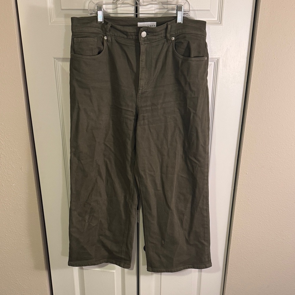 LOFT Khaki Wide-Leg Trousers